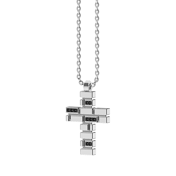 Foto Collana con croce in argento a rettangoli e pietre